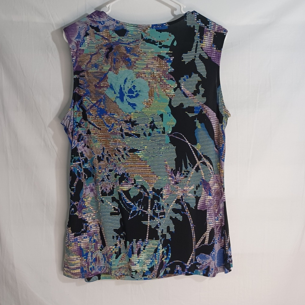 Women's Kasper Blue Black Purple Cowl Neck Floral Sleeveless Blouse Size XL - Picture 2 of 8